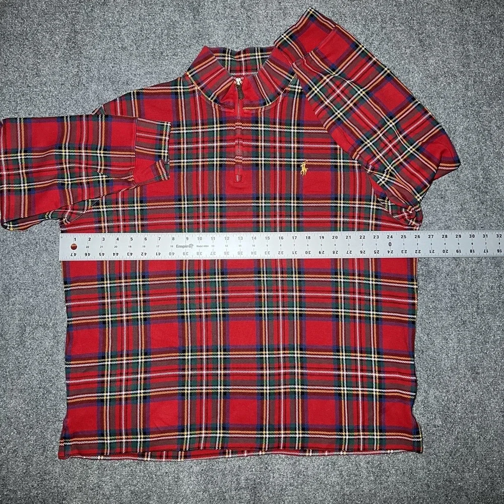 Polo Ralph Lauren Estate Rib Quarter-Zip Madras Plaid Pullover Sweater Men XL